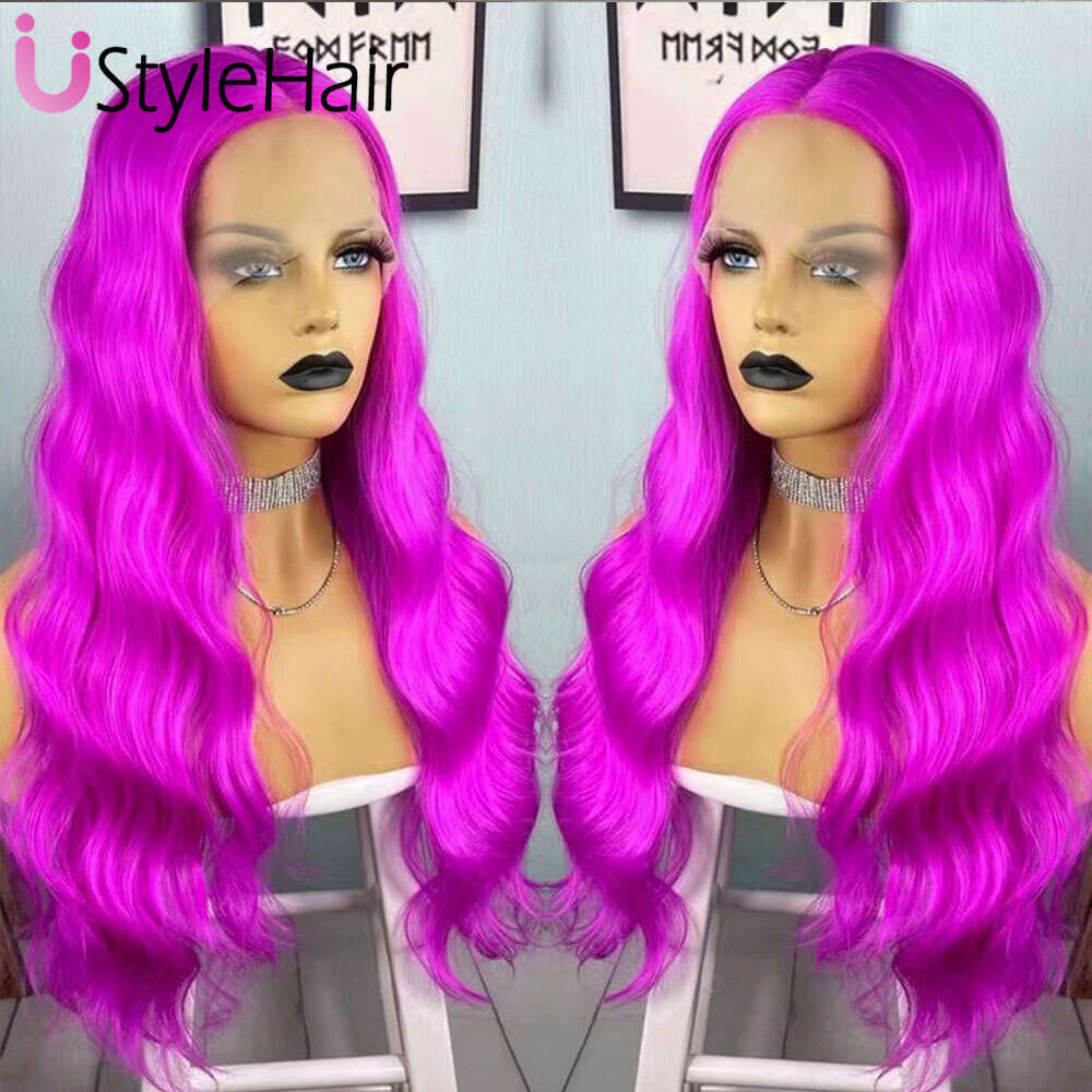 Ustylehair Purple Wave Rose Red Synthetic Lace Front Natural Haire Daily Use Cosplay Wig