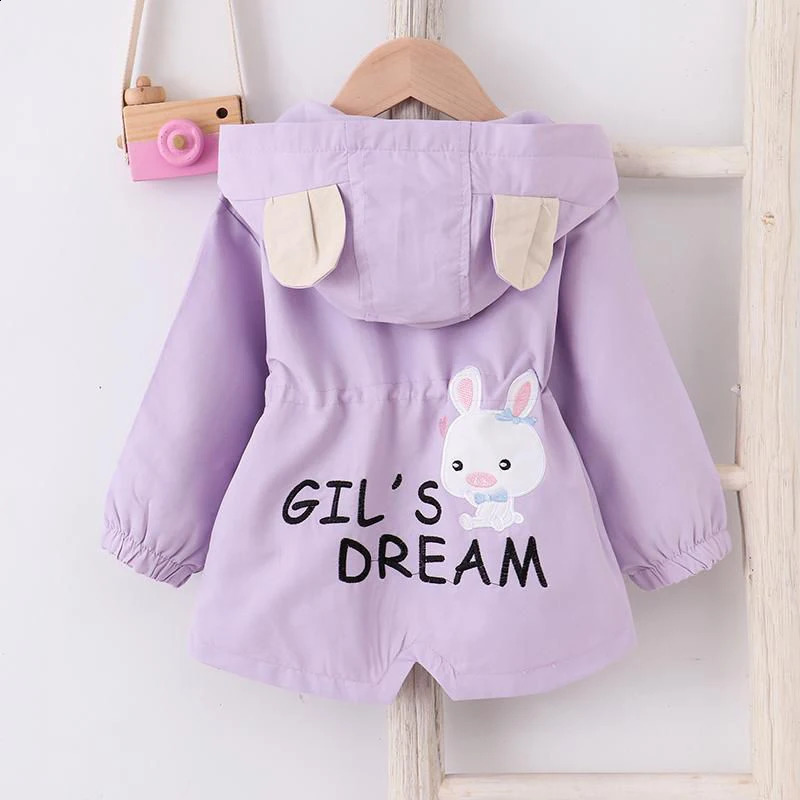 2-7-year-old baby girl jacket spring and summer casual windproof childrens jacket cute rabbit hooded zipper baby jacket childrens clothing 240918
