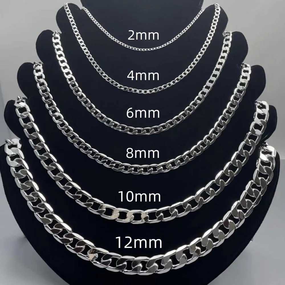 Mens Silver Color Necklace 2/4/6/8/10/12MM 40-75cm Face Chain Necklace Lobster Clasp Men Women Engagement Jewelry GiftsX240919