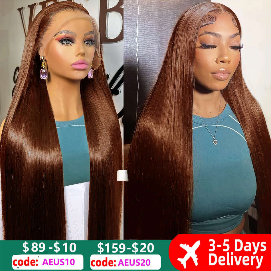 HD 13x4 Chocolate Brown Front Colored Human Hair Wigs For Women 13x6 Brazilian Straight Transparent Lace Frontal Wig