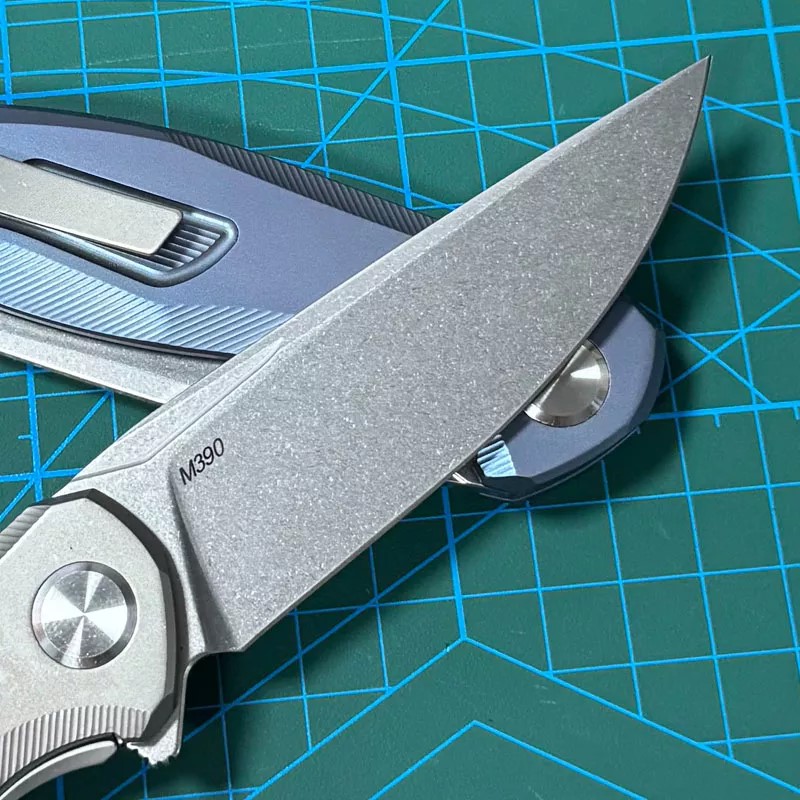 High End Flipper Knife M390 Stone Wash Drop Point Blade CNC TC4 Titanium Alloy Handle Ball Bearing Outdoor Camping Hiking Fishing EDC Pocket Knives