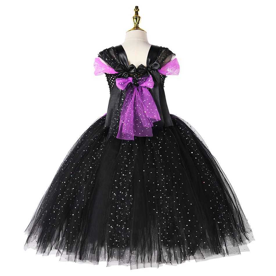 Halloween Children Girls Witch Party Tulle Dress Gothic Ghost Carnival Cosplay Costume Kids Gown Robe Knitted Dress Witch Hat Y240919