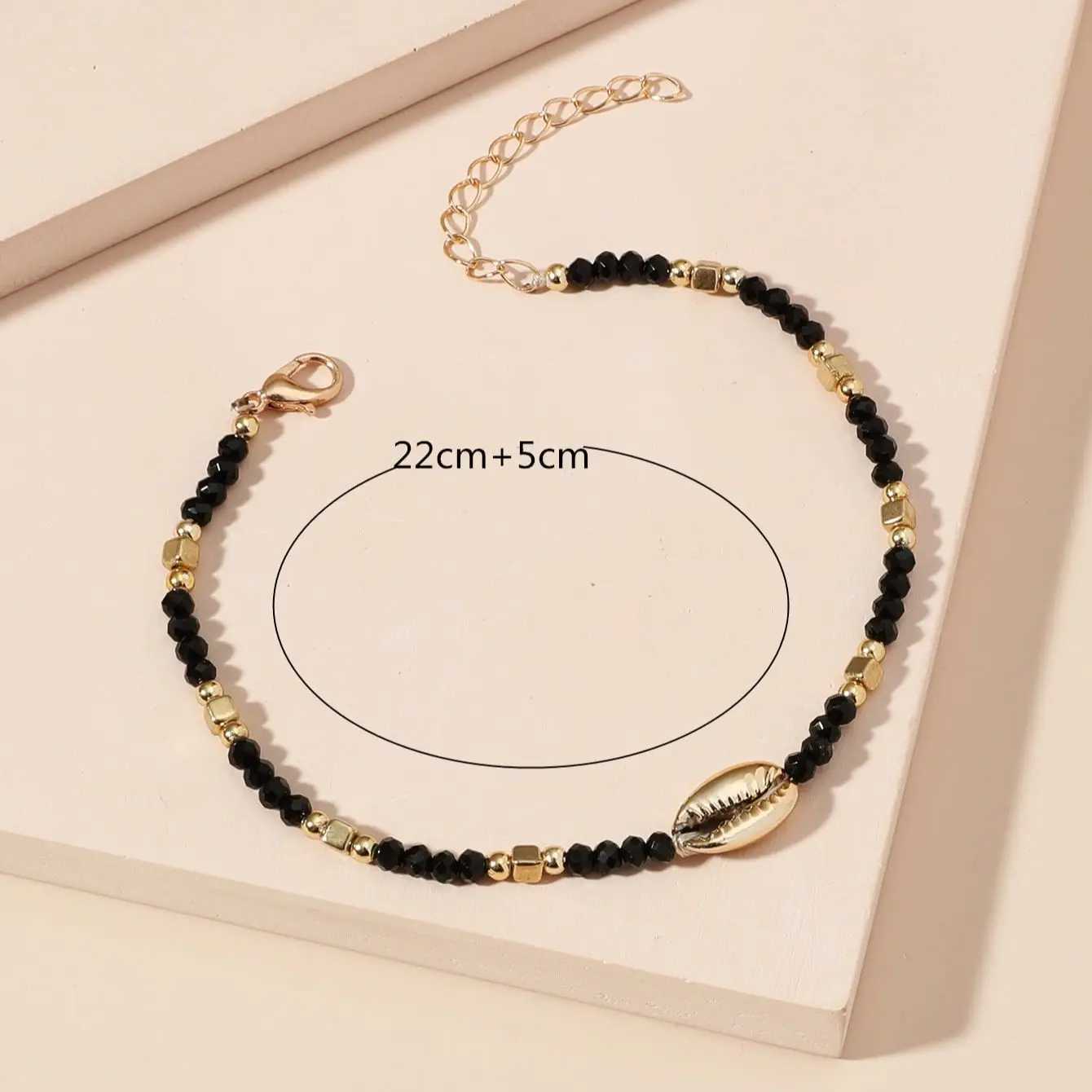 1 Seaside Beach Style String Color Bead Crystal Shell Ankle Anklet Womens All-match Leisure Travel Party Simple Body Gold Y240920
