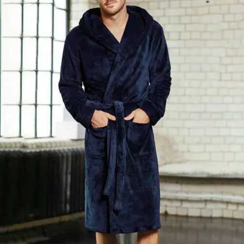 Fashion Men Winter Robes Warm Lengthened Plush Shawl Bathrobe Home Sleepwear Robe Coat Y240919