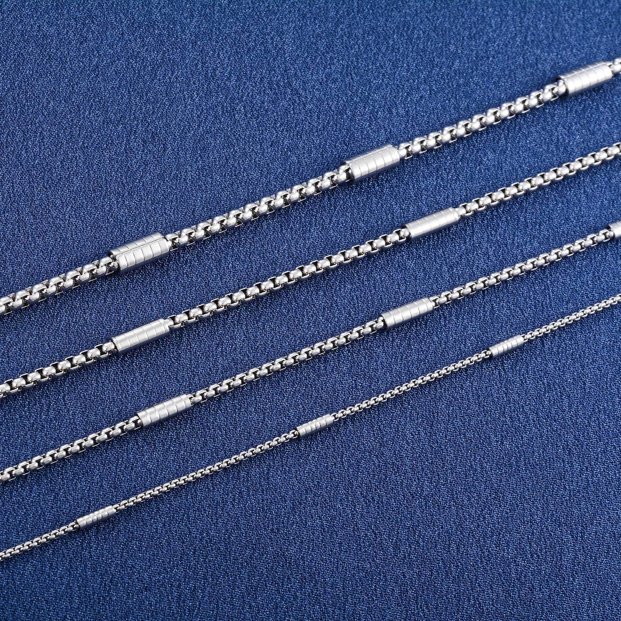 Mens Womens Square Box Chain Cylinder Long Necklace Stainless Steel Jewelry Accessories for DIY Gift Waterproof ChokerX240919