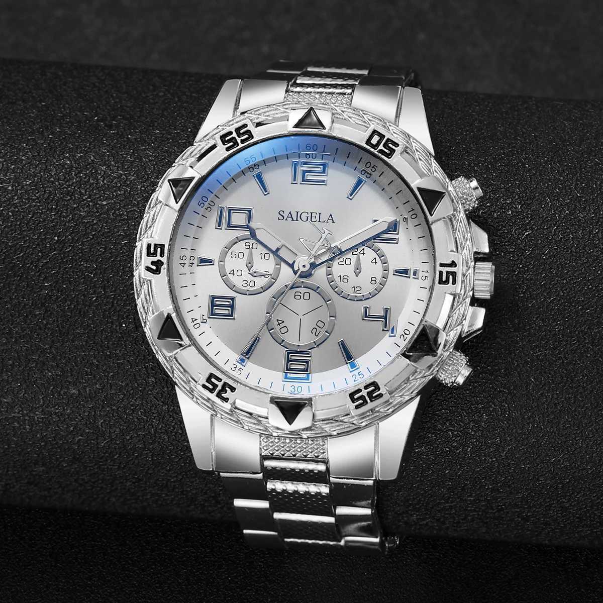 Mens Business Watch Fashion Arabic Dial Silver Steel Band Quartz Watches Male WristwatchesX240920