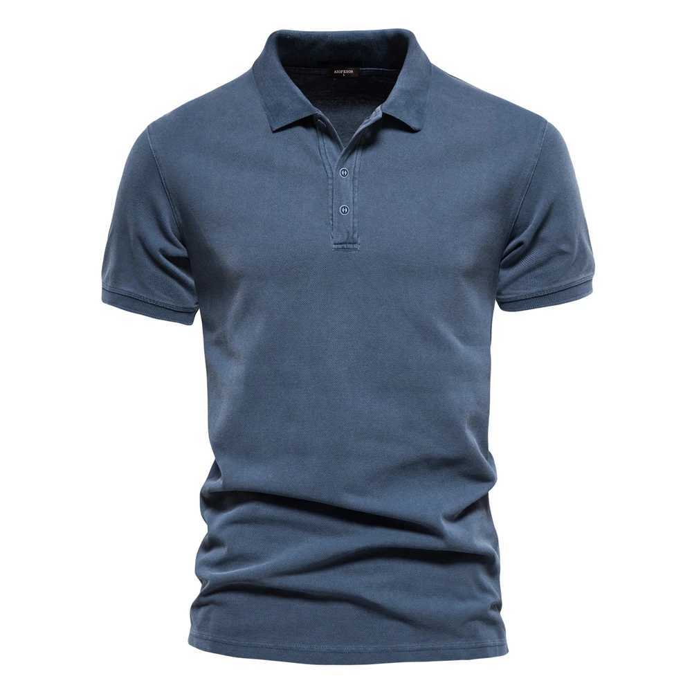 AIOPEON 100% Cotton Solid Color Mens Polo Shirts Casual Short Sleeve Turndown Mens Shirts Fashion Streetwear Polos for MenX240920