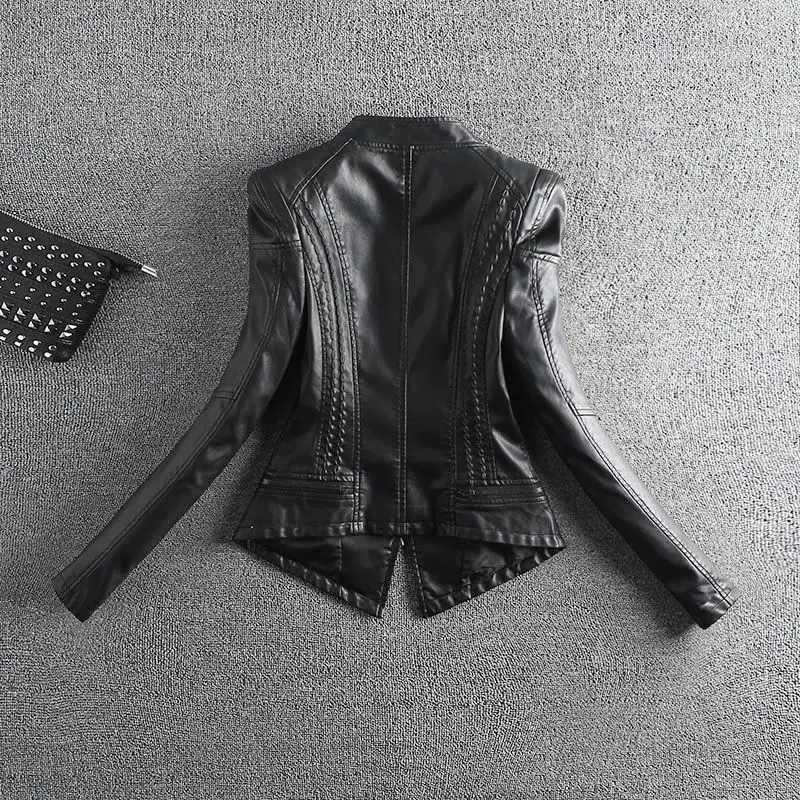 2023 Fashion Motorcycle Leather Jacket Women Spring And Autumn Rivet Coat Short Slim Coats Large size 4XLX240919