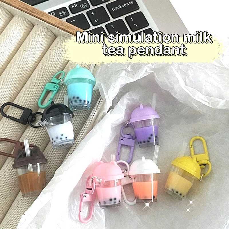 Cute Mini Pearl Milk Tea Keychain Pendant Cartoon Bear Hat Milk Tea Cup Keyring Couple Ornaments Backpack Charms Bag Decor GiftsX240919