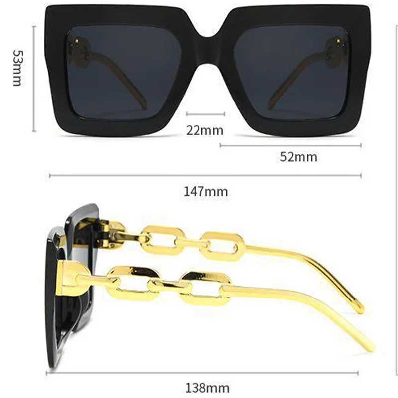 New Womens Square Chain Sunglasses Fashion Women Street Photo Sun Glasses Vintage Simple Mens Eyewear UV400 Oculos De SolX240920