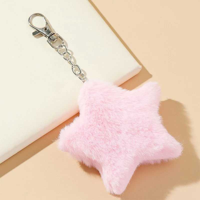 New Star Plush Pendant Keychains for Women Girls Pentagram Key Chains Rings Hairball Bag Keyring Holder Charm Jewelry AccessoryX240919