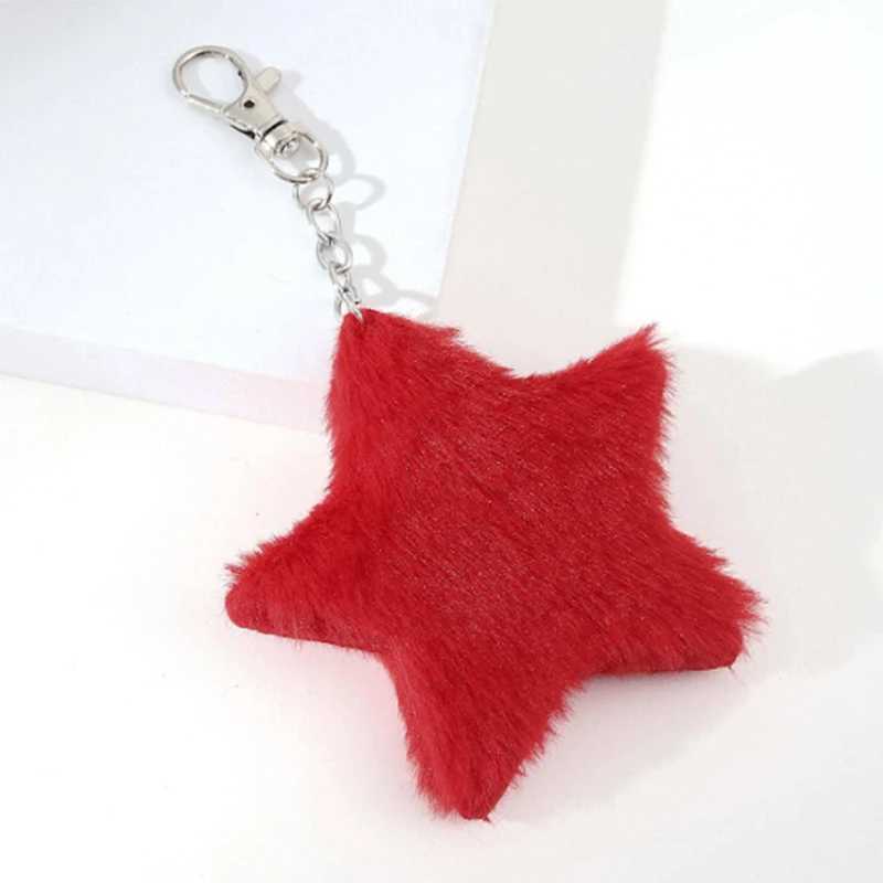New Star Plush Pendant Keychains for Women Girls Pentagram Key Chains Rings Hairball Bag Keyring Holder Charm Jewelry AccessoryX240919