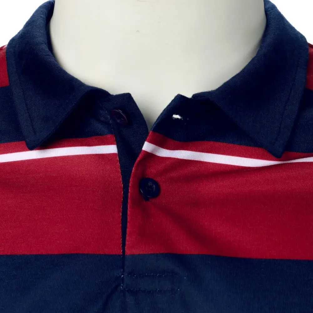 Men Short Sleeve Polo Shirt Contrast Stripe Blue And White Striped Men Top Trending Casual Street Men Lapel Polo ShirtX240920