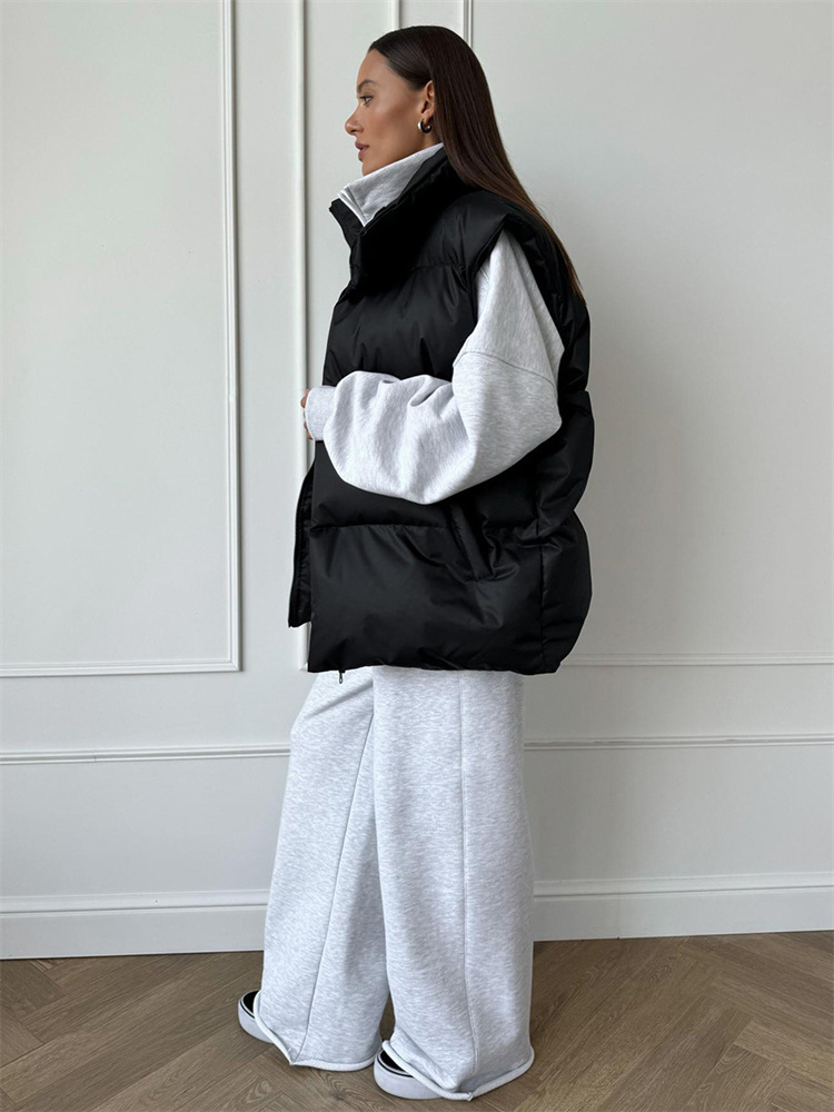 Tossy Casual Loose Sleeveless Jackets Parkas Female Winter 2024 New Streetwear Outwear For Women Lapel Tank Top Patchwork Coat