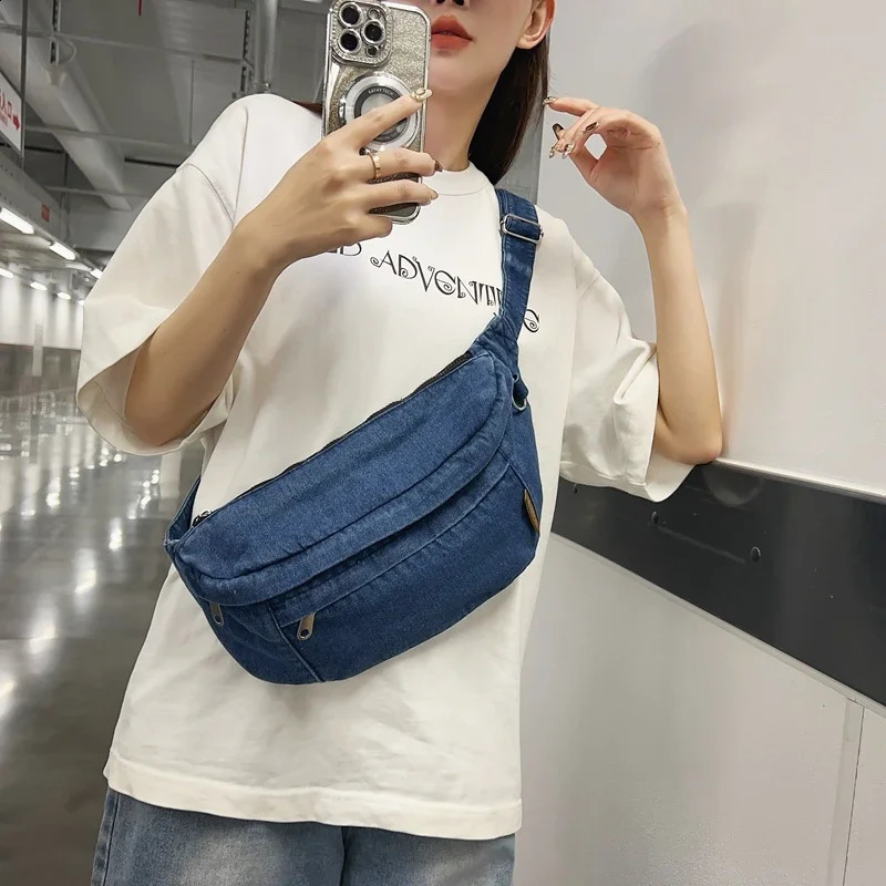 Sewing thread denim zipper womens waist bag young cross body for sale in selling Bolsas Para Mujeres 240919
