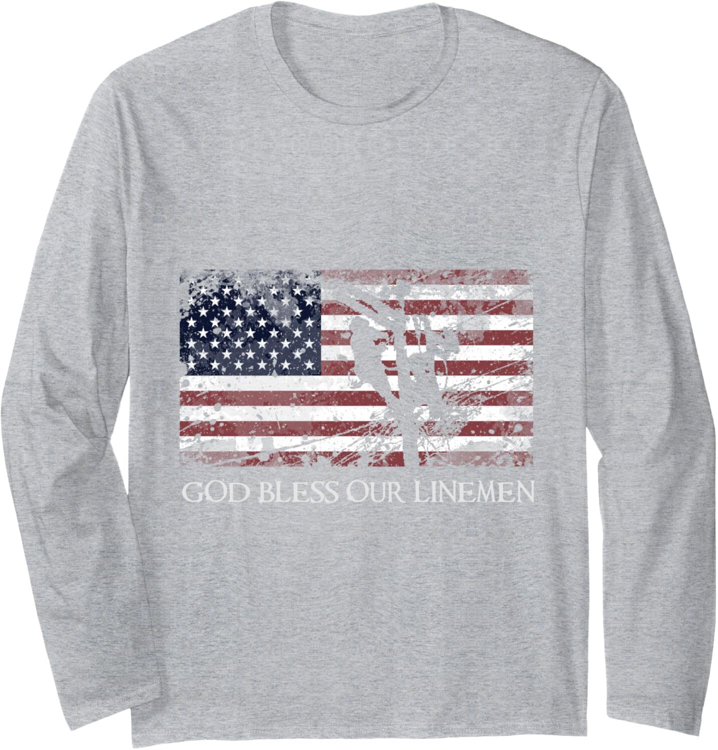 Long Sleeve Shirts for Men sweatshirt God Bless Our Linemen Cool American Lineman Flag Long Sleeve Tee Streetwear Casual tops clothes
