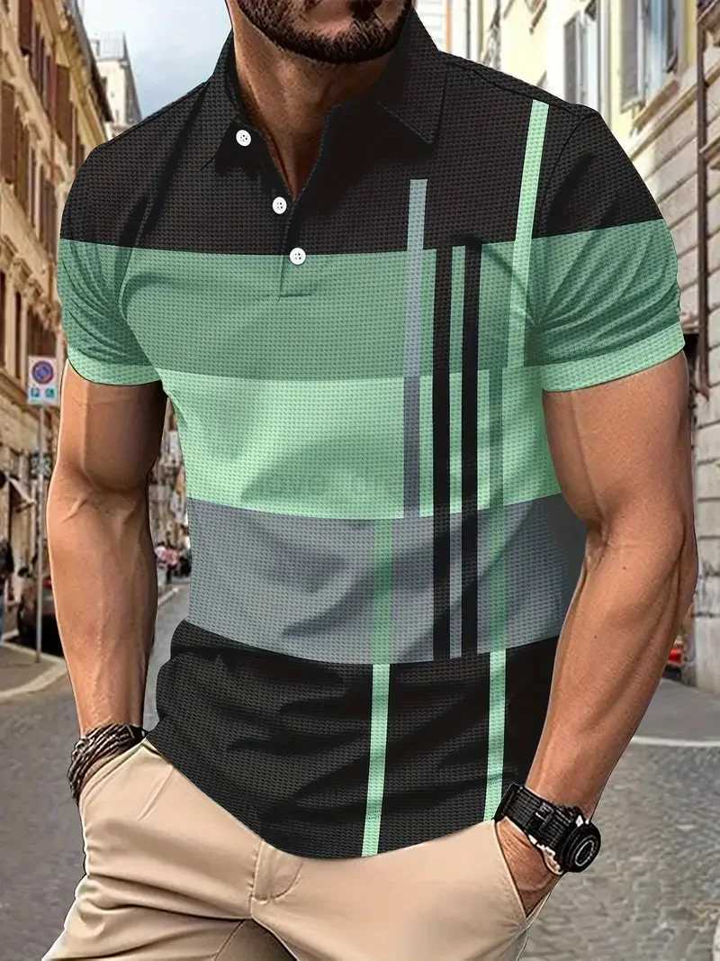 Mens Summer Fashion Slim Short-sleeved Lapel POLO Shirt Casual Solid Color Striped Printed Sports Comfortable Breathable MensXJ240920