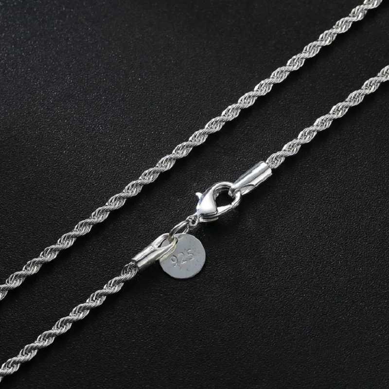 Charm 2MM 16-30INCHES 925 Sterling Silver Rope chain Necklace for woman fashion party wedding accessories jewelry giftsX240919