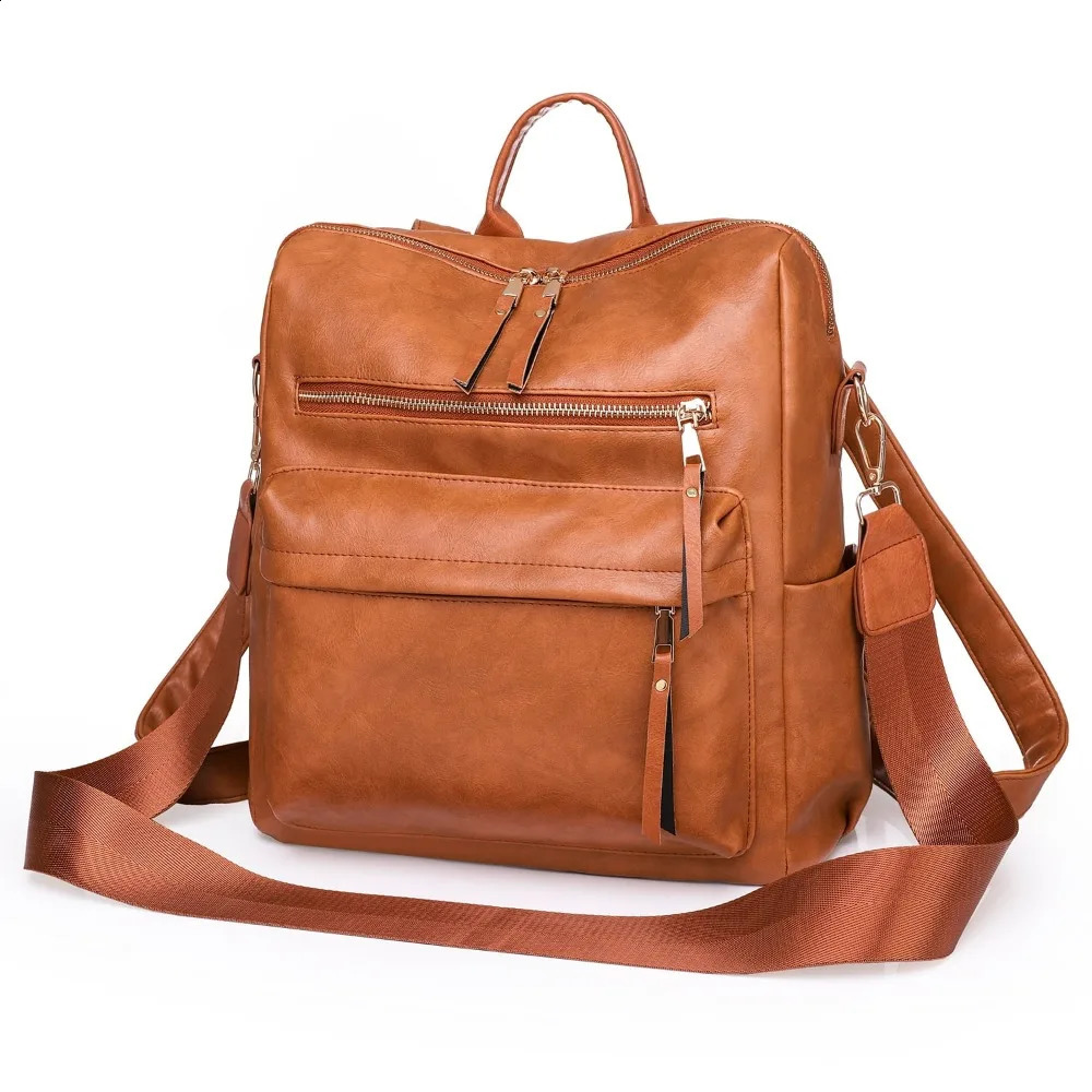 Womens backpack wallet fashionable large travel leather backpack shoulder bag suitable for women brown 240918
