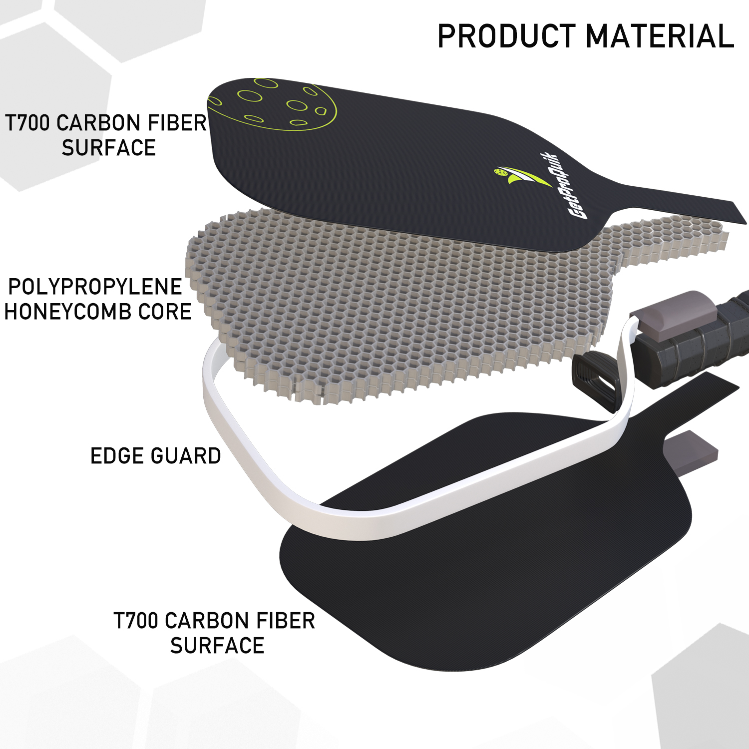 GetProQuik Switch Pickleball Paddle T700 Carbon Fiber Surface with Durable Grit Surface 16MM Honeycomb Core Pickleball Racket For Beginners