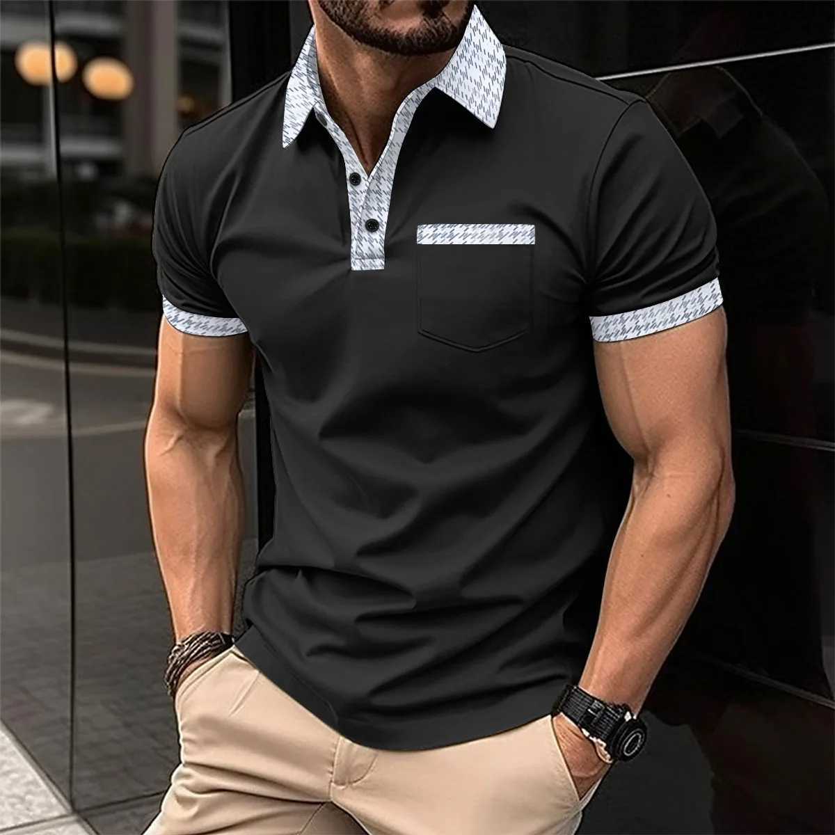 2024 Summer New Mens Casual Short-Sleeved Polo Shirt Office Fashion Lapel T-Shirt Mens tiki Polo Shirt Mens ClothingX240920