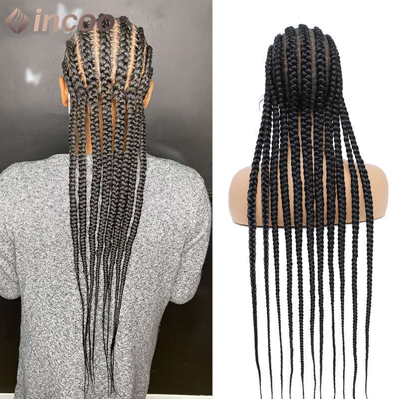 36 Inch Full Braid Colored Black Ombre Honey Blonde Cornrow Box Lace Frontal Braided Wig Synthetic Wigs For Women