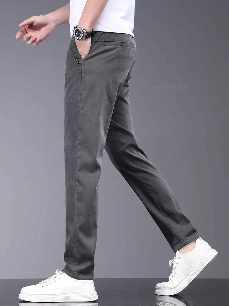 Mens pants soft and elastic Lyocell fabric summer clothing casual pants thin elastic waist slim fit mens pants W240919