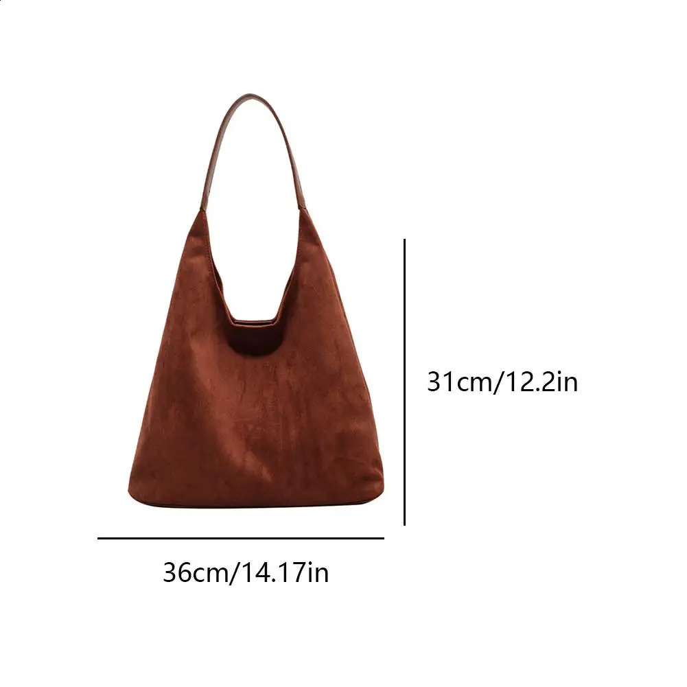 Vintage Womens Bag Large Capacity Suede Shoulder Bag Solid Color Simple Casual Bag Autumn Winter Classical Tote Bags 240913