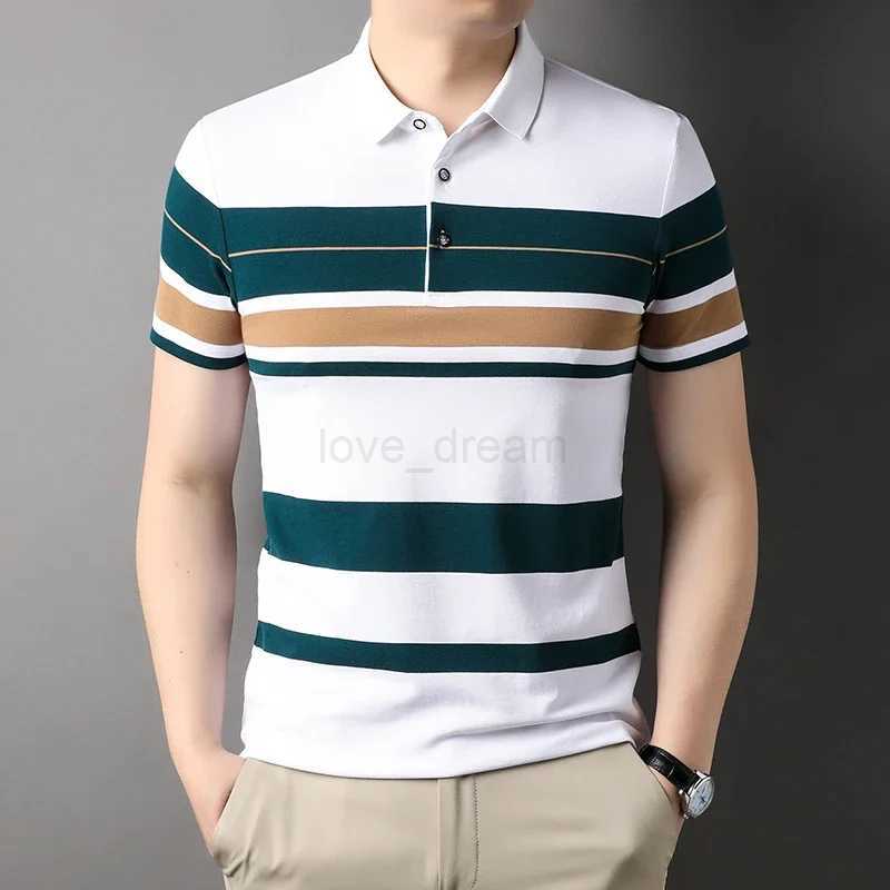 New Summer Mens Fashion Polo Shirt High Quality Striped Shirt Polo Short Sleeved Casual Button Shirt Men Clothing Senior TopsXJ240920