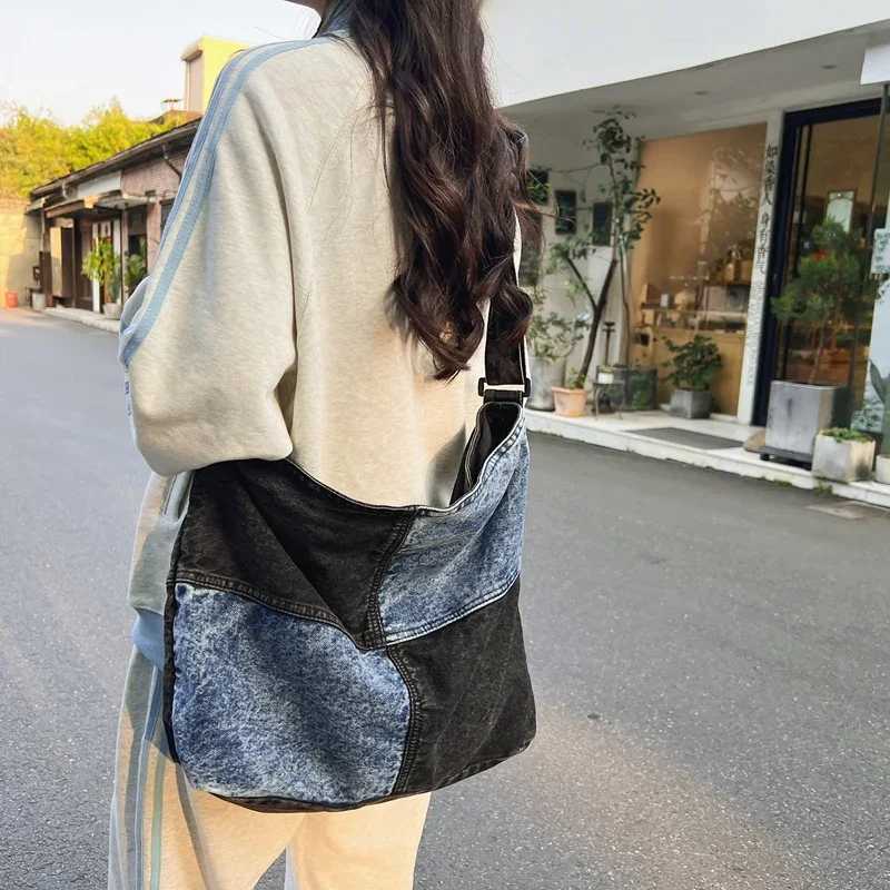 Fashion Denim Cross Body Bag for Female College Students Women Large Capacity Leisure Shoulder Splicing Travel Messenger 240920