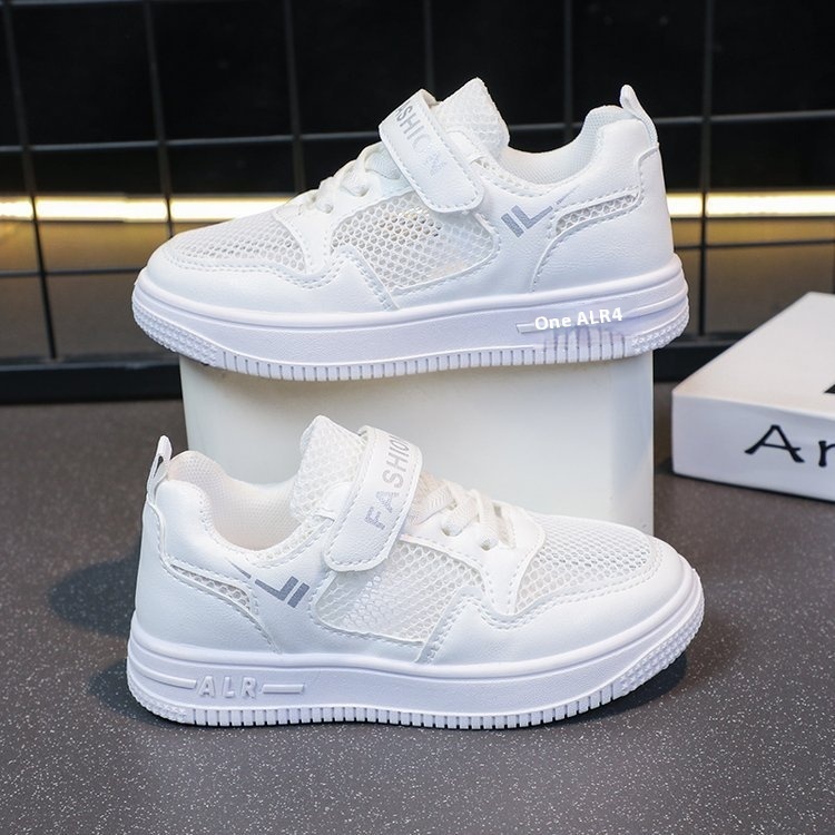 Children's Little White Girls' Flat Casual Sports Boys' Mesh Breathable Running Shoes, Board Shoes