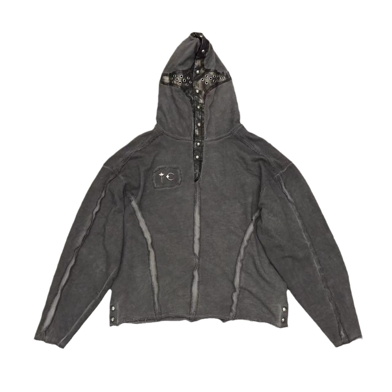 THUG CLUB VIBE Washed Metal Buckle Hood Destroyed to Make Old Short Sweater Jay Park Coat Jeans hoodie Masked clothes