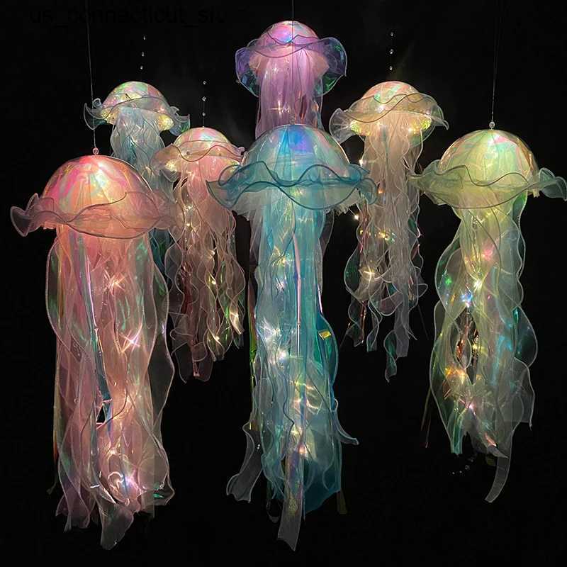 Novelty Lighting F5 DIY Jellyfish Lamp Color Lantern Mermaid Jellyfish Light Lantern Girls Happy Under The Sea Theme Birthday Party Decor Gifts L24091