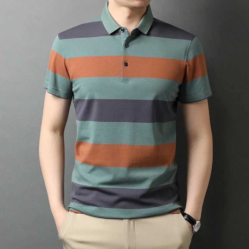 Mens Fashionable Knitted Short Sleeved Polo Shirt Summer Breathable and Comfortable TopX240920