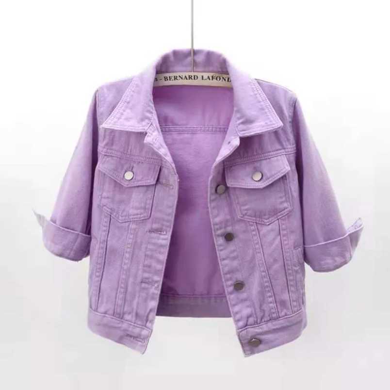 Women Denim Jacket Spring Autumn Short Coat Pink Jean Jackets Casual Tops Purple Yellow Purple Blue Loose Tops Lady OuterwearX240920