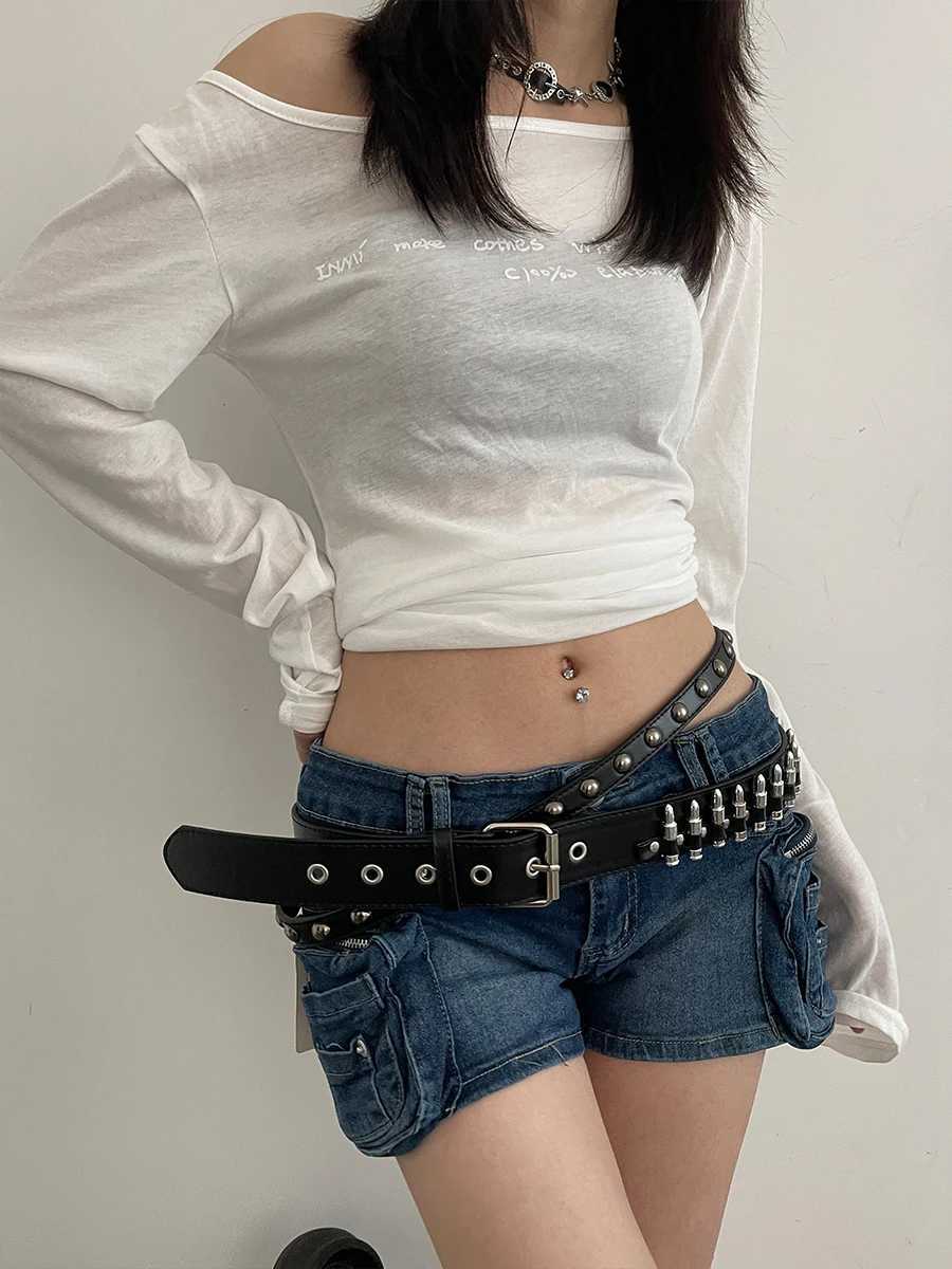 Rivet Bullet Euro-n Punk Belt Womens 2024 New Jeans Decoration Korean Edition Black Belt with Tie W240920
