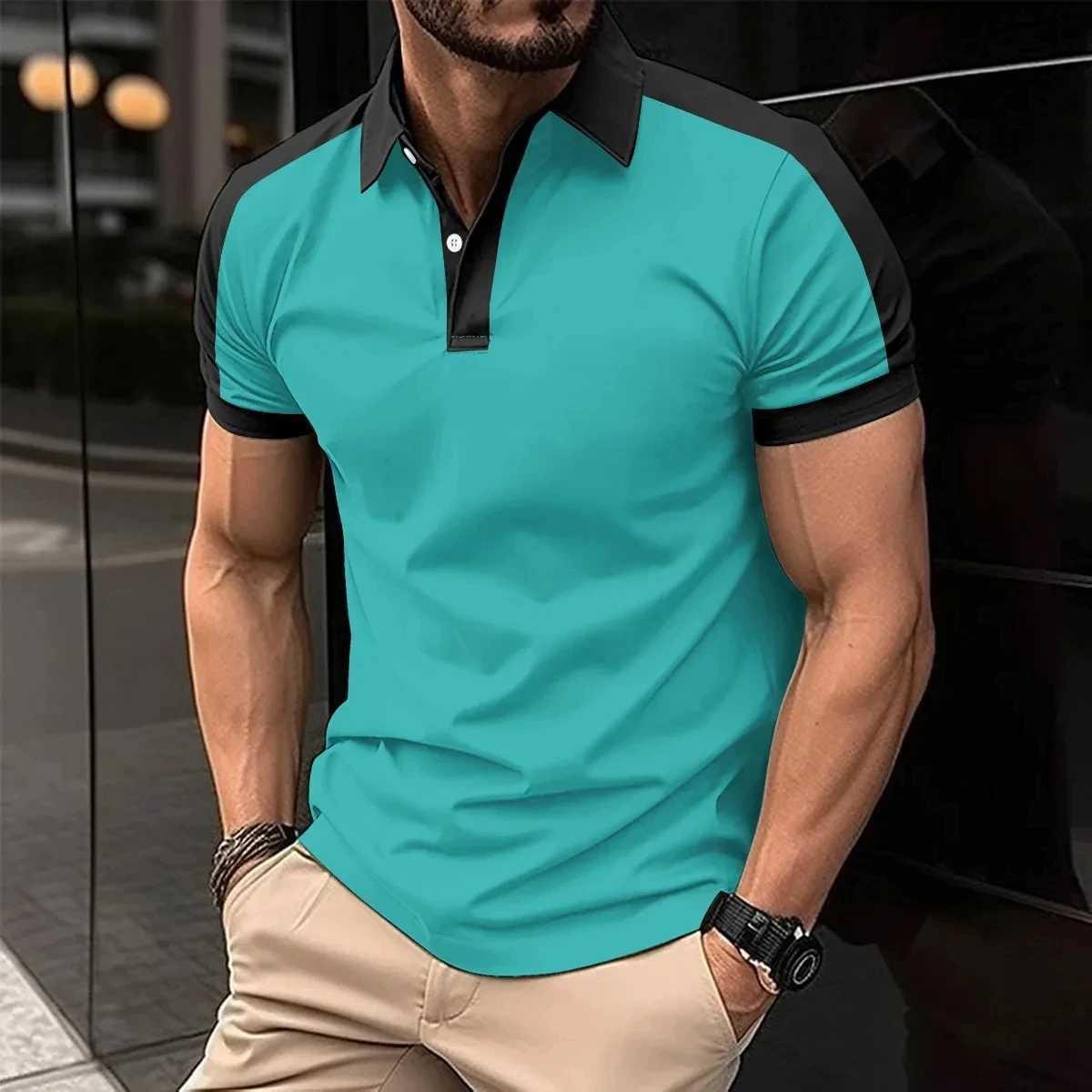 Mens business casual short-sleeved polo shirt sports shirt single button Europe and the United States new summer styleX240920