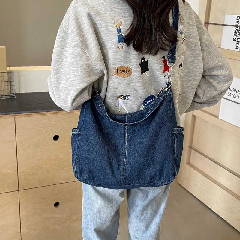 Fashion Denim Sewing Thread Solid Interior Compartment Shoulder Bags 2024 High Quality for Women Zipper Women s Handbags 240920