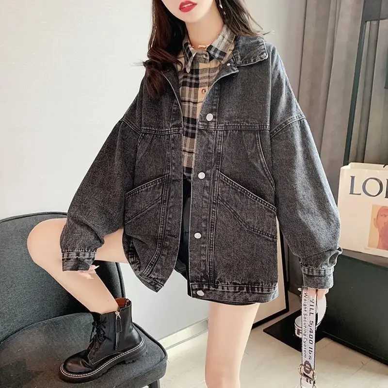 Autumn Loose-fit Womens Jacket Student Style Denim Top Spring/autumn VersionX240920
