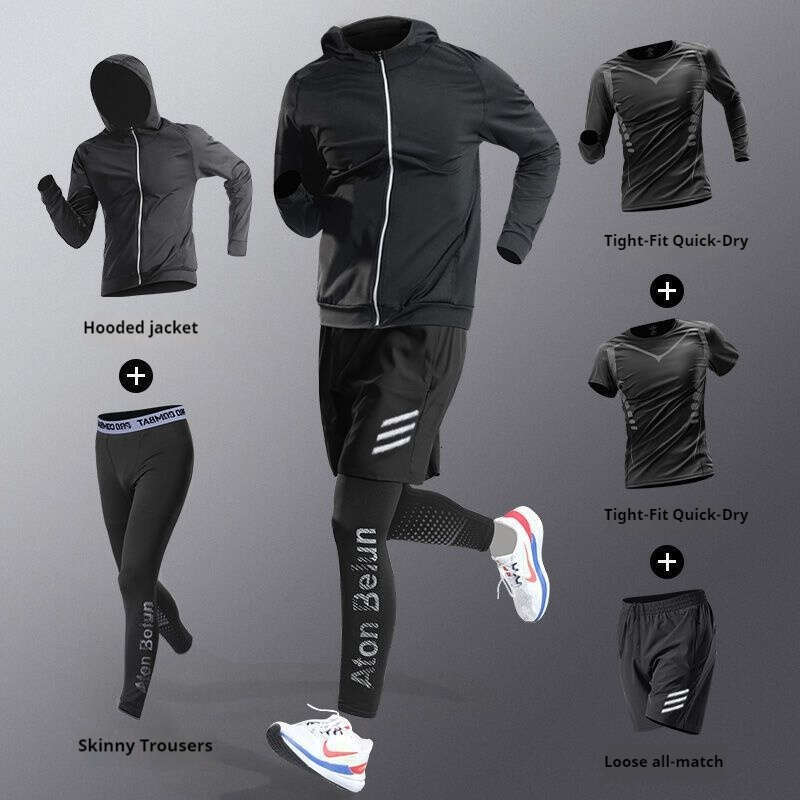 Running Set, Men's Sports And Fitness Clothes, Morning Running Clothes, Tight Fitting Quick Drying Clothes, Training, Cycling, Sports Equipment