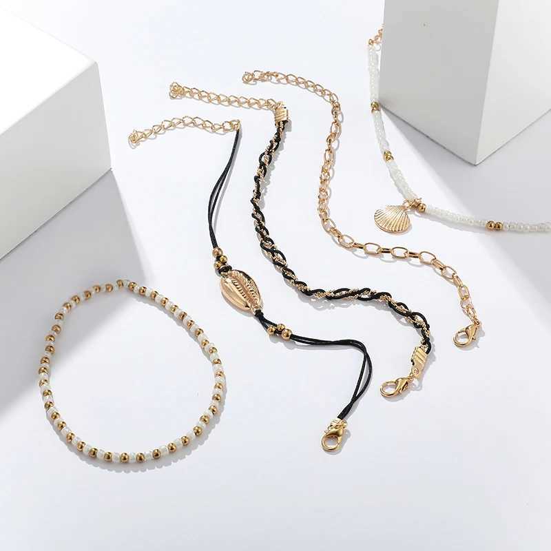 Tocona 5pcs/sets Summer Shell Scallop Beaded Anklets for Women Gold Color Fashion Chain Rope Jewelry Beach Accessories 8007 Y240920