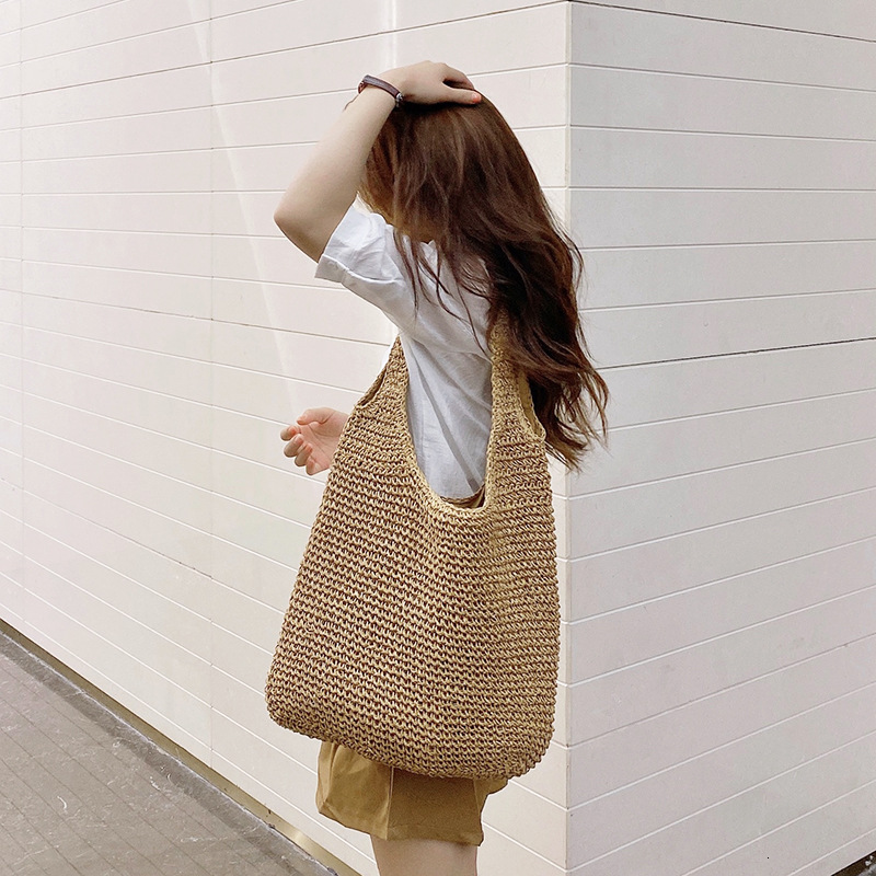 Fashion Women Shoulder Paper Woven Female Handbags Large Capacity Summer Beach Straw Bags Casual Tote Purses