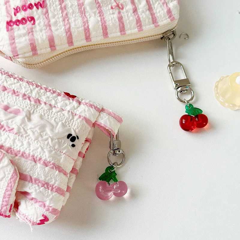 Cute Cherry Keychain Simple Fruits Acrylic Keyring Key Charm Earphone Hanging Decoration Bag Pendant Best Friend GiftsX240919