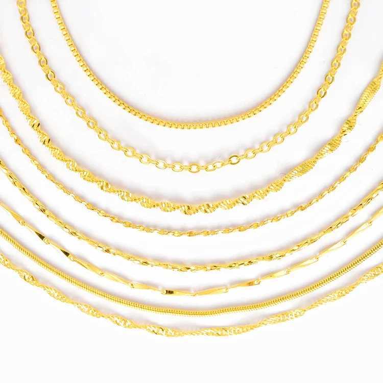 Real 14K Gold Color Necklace Chain for Womens Clavicle Chain Neck Collare for Girlfriend Fashion Birthday Jewelry Gift Not FadeX240919