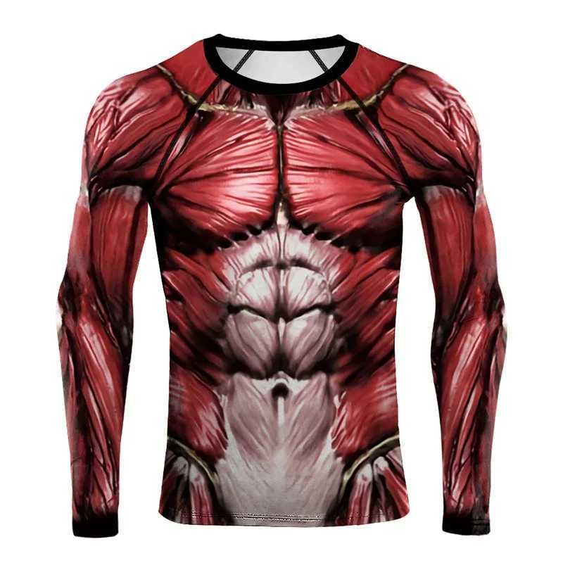 Muscle Tattoo Graphic Long-sleeved T-shirt Langlong Sportswear Sun Protection Clothing Gym Tops Street Mens Long Sleeve T-shirtX240919