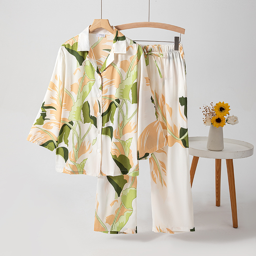 Special priced silk women's sleepwear set with 7-inch sleeves 9-inch pants, thin, high-end and niche home wear