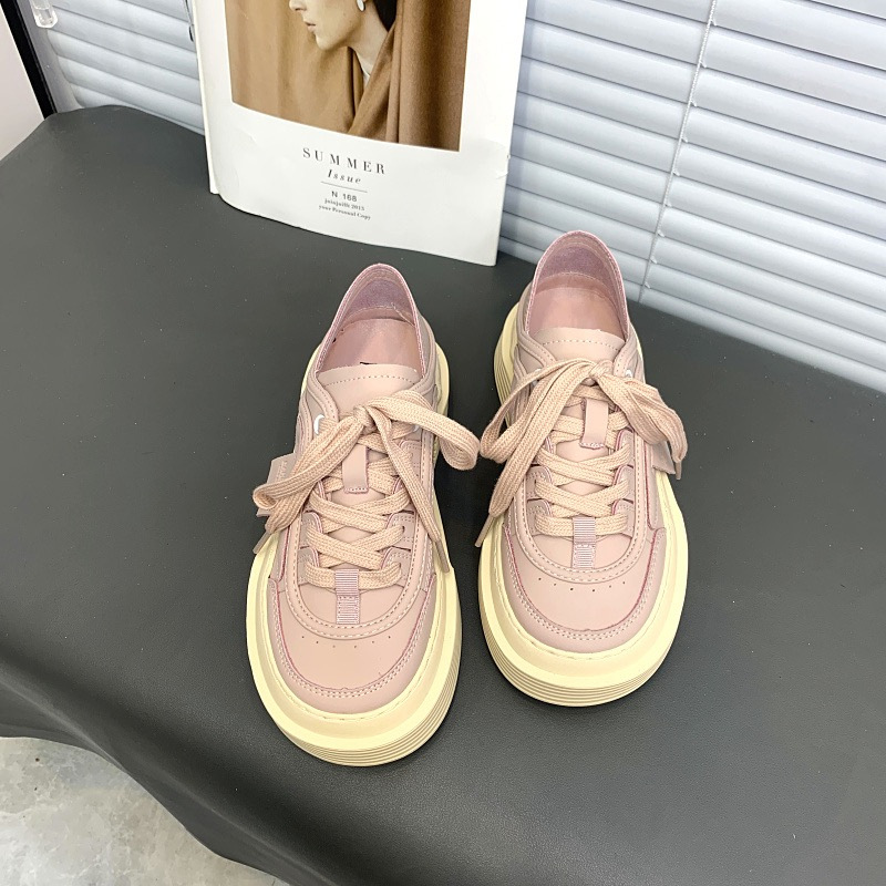 White Small Female 2023 Spring New Casual Thick Two Wear Low Help Soft Bottom Lace-up Heel Board Women's Shoes 1b26