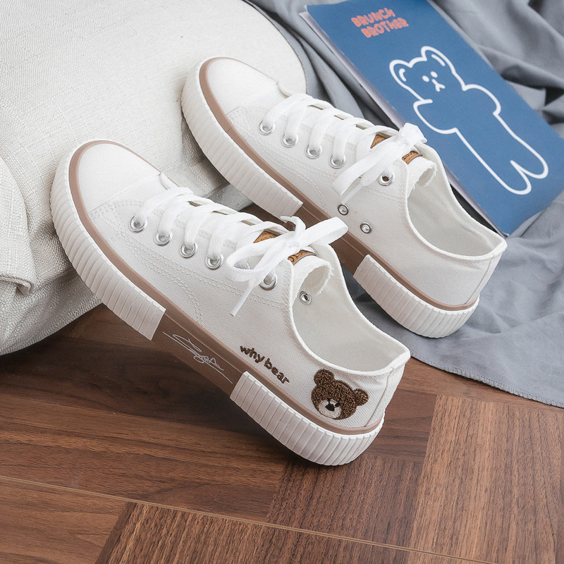 Canvas New Bear Female 2023 Spring New Vulcanized Sneakers Korean Students White Lace-up Shoes Tide f7c4