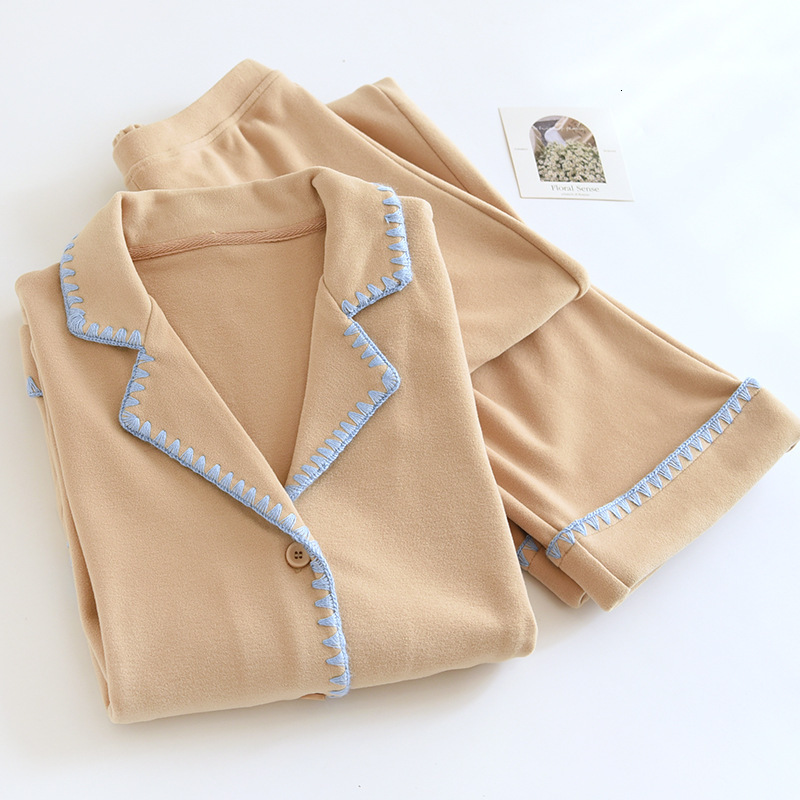 German velvet solid color sleeved long pants sleepwear women's autumn and winter thick warm simple casual cardigan home suit set