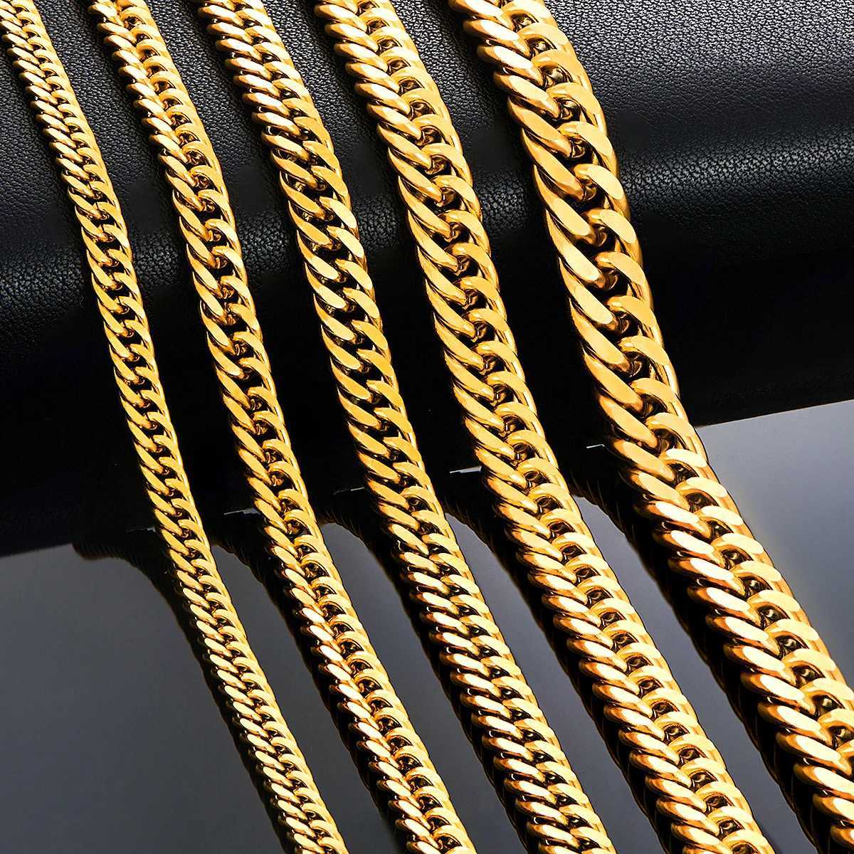 4.8mm/5.8mm/6.6mm/7.5mm/9.2mm Gold Color Stainless Steel Cuban Link Chains Classic Men Boy Curb Chunky Necklace 14 to 30 InchesX240919